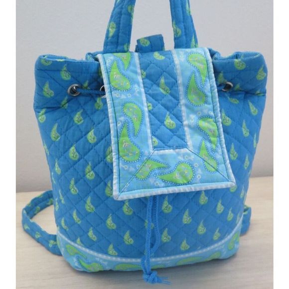 Taylor Layne SMBP3S Women's Blue/Green Quilted Drawstring Backpack - 100% Cotton - Picture 1 of 11